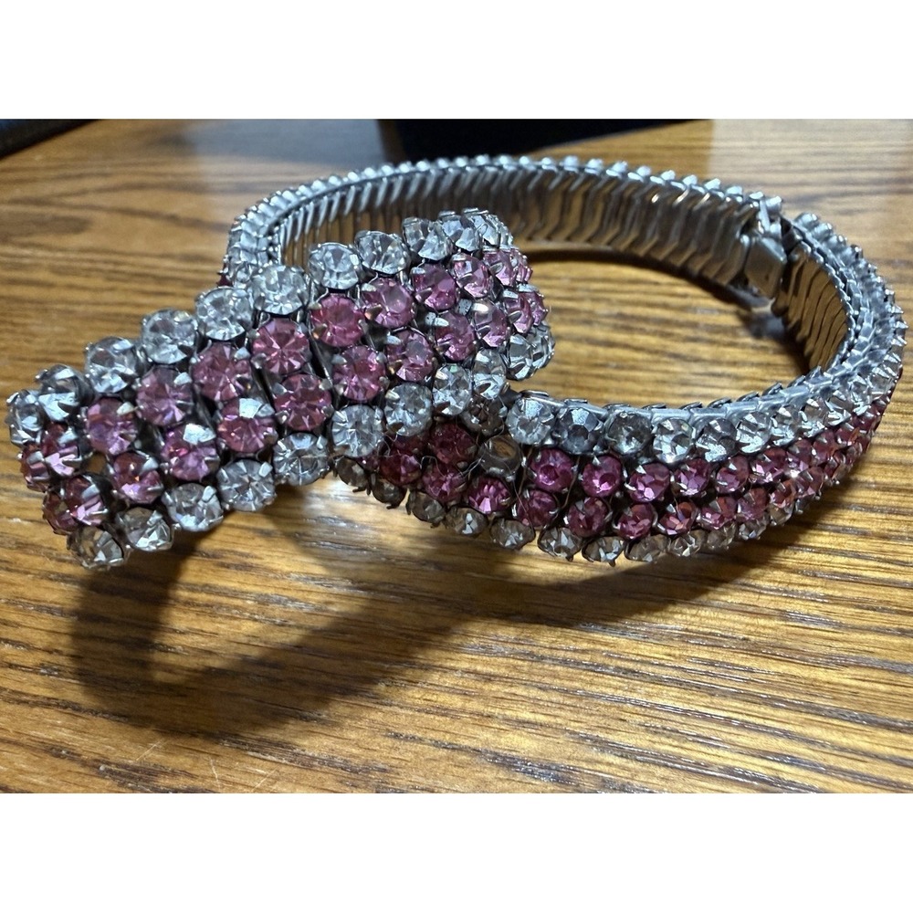 Art Deco Style Pink Clear Rhinestone Expansion Choker Necklace & Bracelet USA